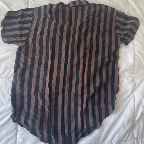 Left on Friday  Day Trip Button Down in Jet / Stormy Stripe S/M - Picture 3 of 7